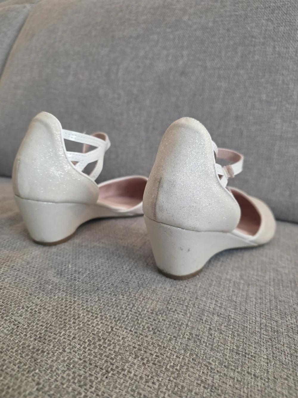 Sonoma Cream Glitter Girls' Dress Shoes with Ankle Strap